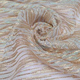 Green & Golden 3D Shimmer Pleated Knit Lycra Fabric
